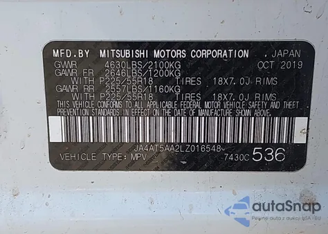 2020 Mitsubishi Eclipse Cross Se 1.5T Awc/Sel 1.5T Awc from USA, damaged, VIN JA4AT5AA2LZ016548